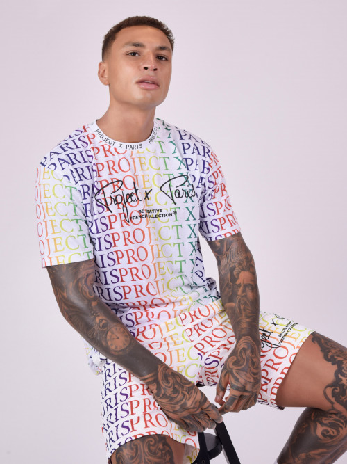 T-shirt com logógênero gradiente arco-íris - Branco