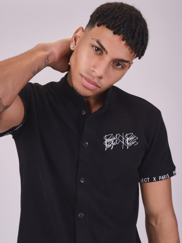 Chemise col mao style maille
