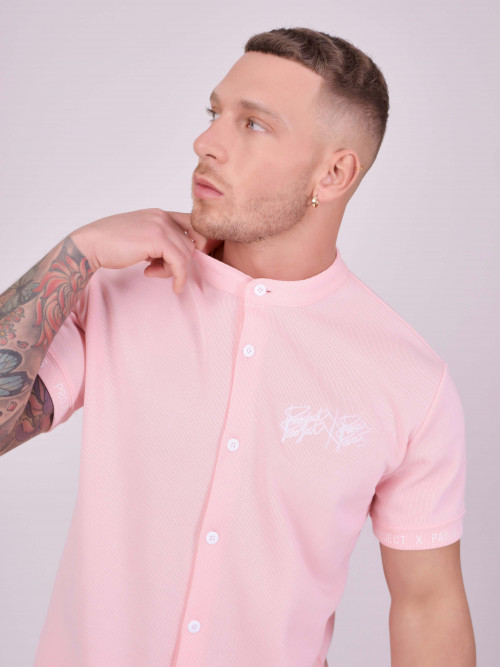 Chemise col mao style maille - Rose