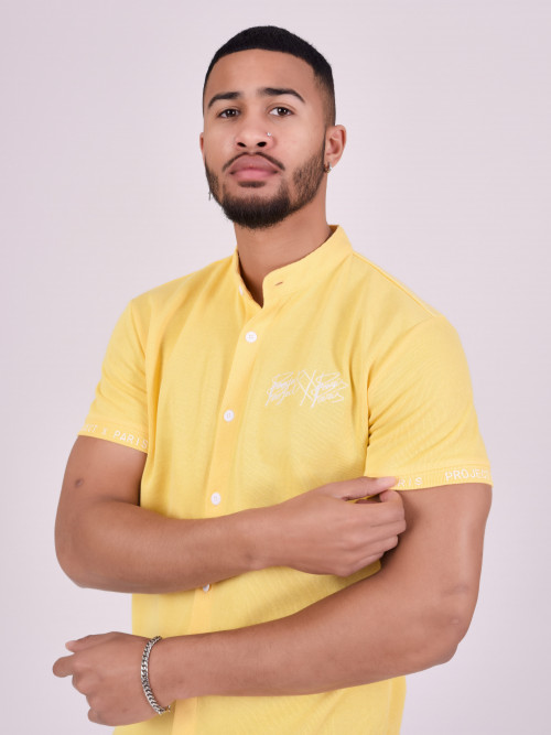 Chemise col mao style maille - Jaune