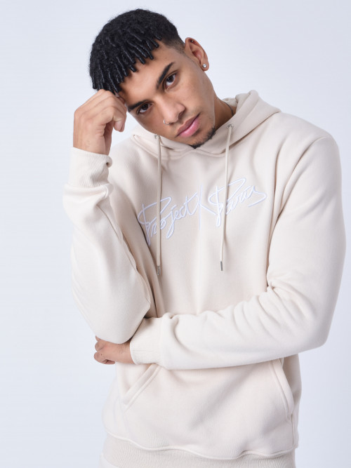 Full logo embroidered hoodie - Ivory