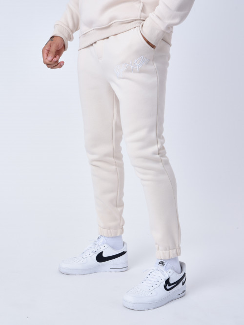Pantalón de chándal básico con bordado completo del logotipo - Marfil