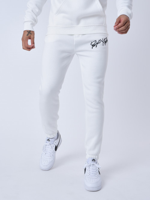 Pantalón de chándal básico con bordado completo del logotipo - Blanco