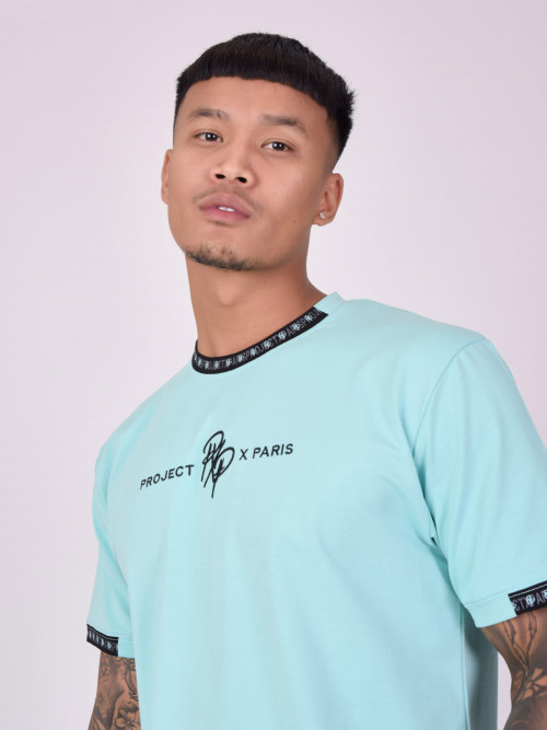 Tee-shirt uni avec bande logo - Turquoise