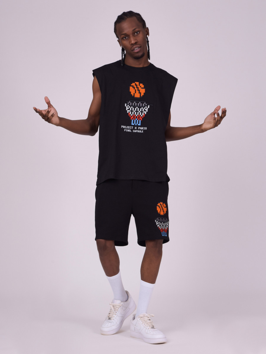 Pixel basketball design sleeveless tee-shirt