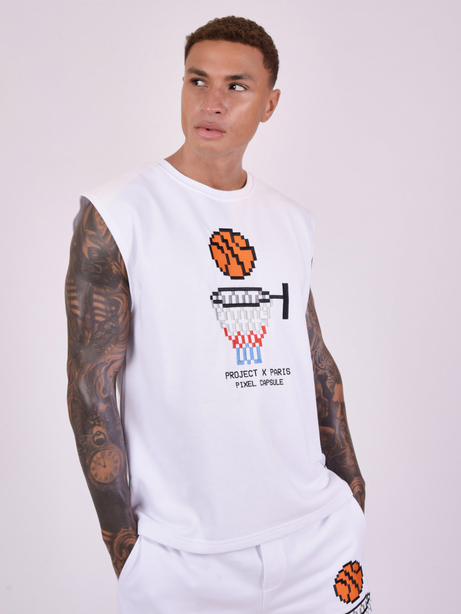 Camiseta sin mangas con diseño de baloncesto pixel
