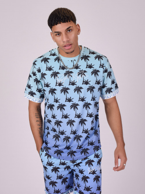 Tee-shirt imprimé palmier dégradé - Bleu