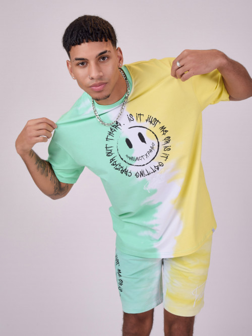 Zweifarbiges T-Shirt Oversize mit Farbverlauf Smiley - Jade