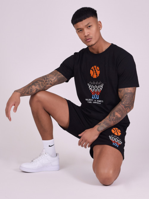 Camiseta diseño baloncesto pixel - Negro