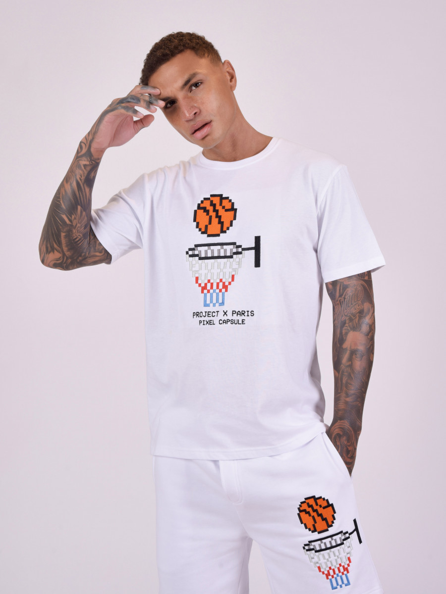 Pixel basketball design t-shirt