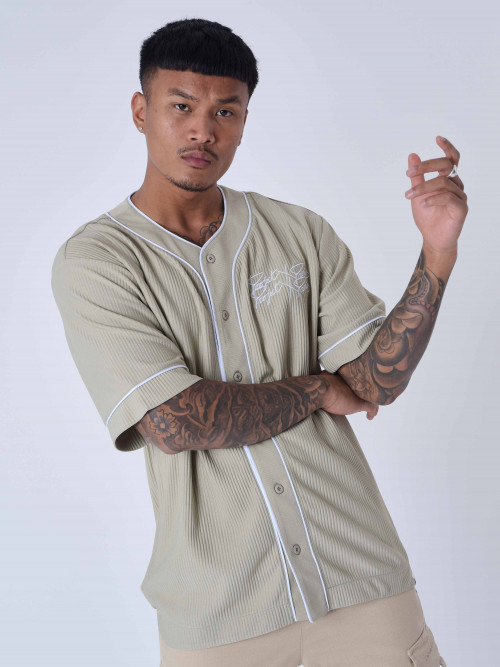 Baseball shirt in textured material - Khaki