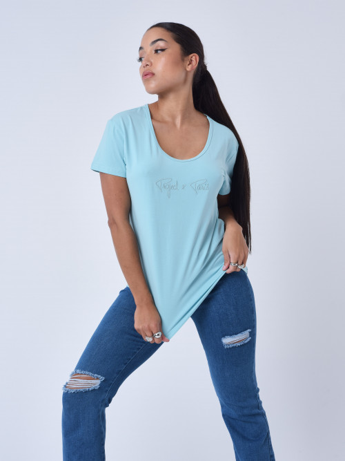 Basic tee-shirt with tone-on-tone logo embroidery - Turquoise