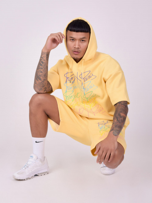 Short-sleeved hoodie with rainbow logos - Yellow