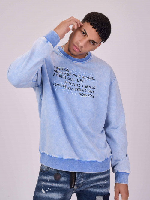 Sweatshirt lavada de grandes dimensões - Azul