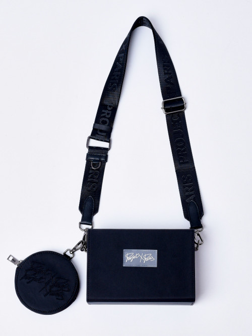 Square shoulder bag with purse - Black