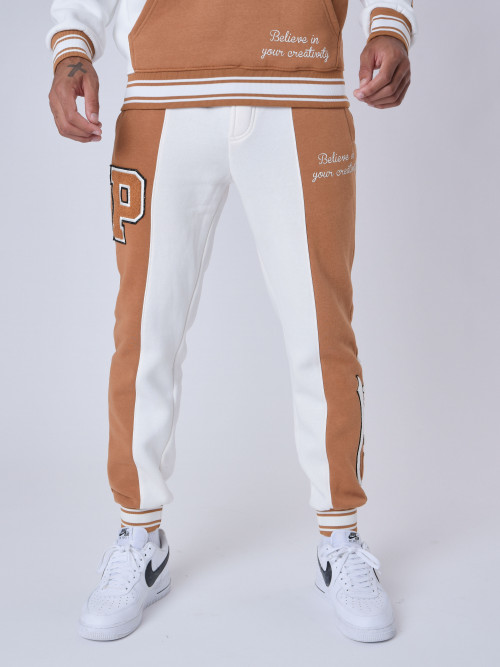 Pantaloni da jogging universitari con strisce a contrasto - Cammello