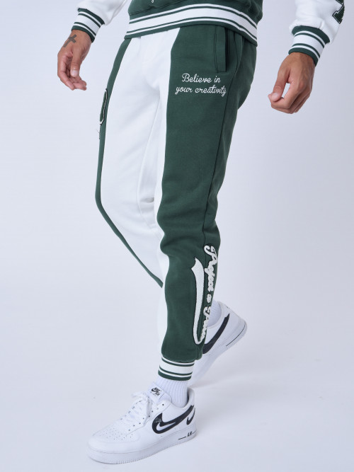 Pantaloni da jogging universitari con strisce a contrasto - Verde