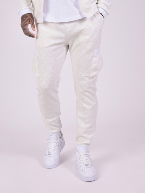 Calças de jogging em tecido texturado e detalhes elásticos desportivos - Branco