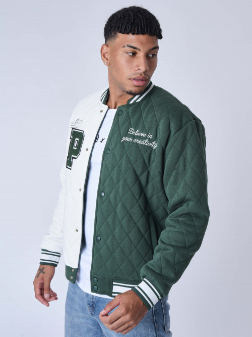Two-tone oversized quilted varsity jacket - Green