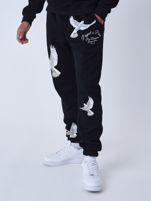 Loose-fitting jogging bottoms with dove motif - Black