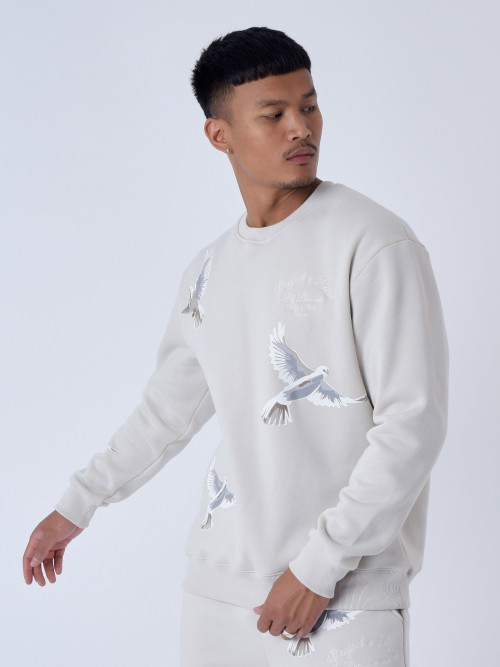 Loose sweatshirt with dove motif - Light grey
