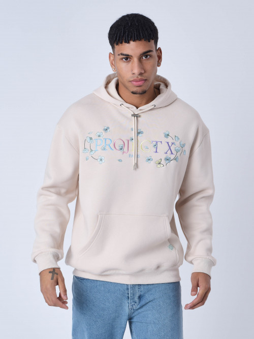 Embroidered floral hoodie - Ivory