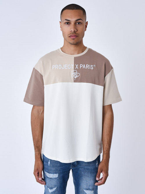Camiseta oversize con efecto de bloques de color - Beige
