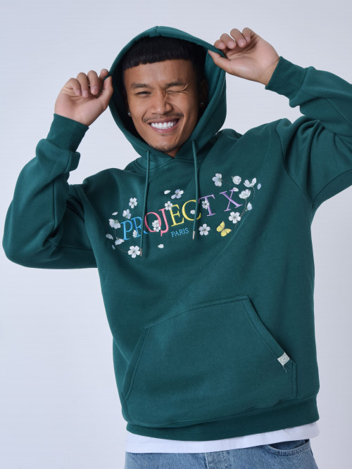 Embroidered floral hoodie - Green