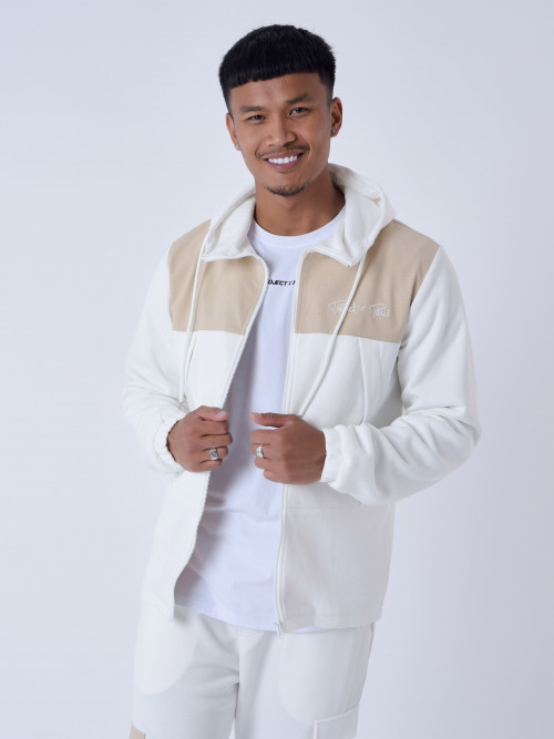 Two-material jogging jacket - White