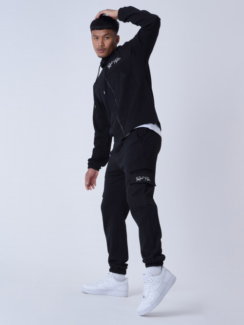Two-material jogging pants with pockets - Black