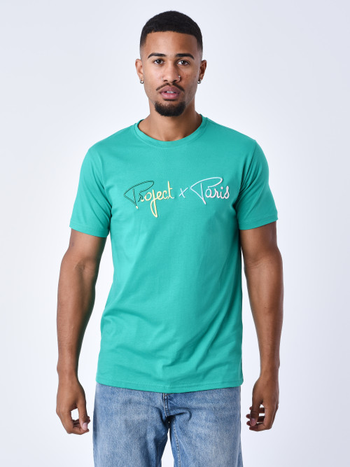 T-shirt de assinatura com o logógênero do arco-íris bordado - Verde