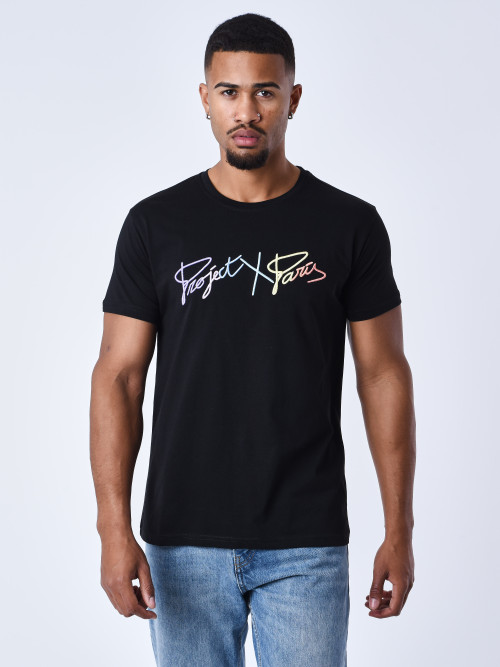T-shirt basic full logo arc-en-ciel broderie - Noir