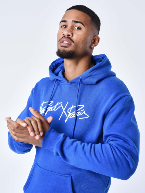 Full logo embroidered hoodie - Blue