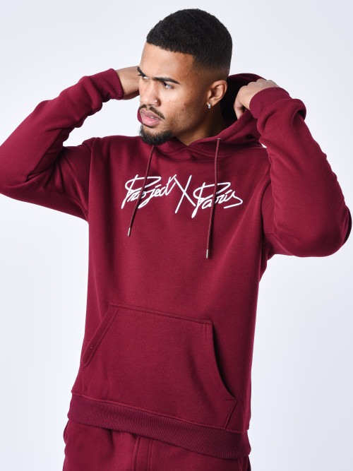 Full logo embroidered hoodie - Bordeaux