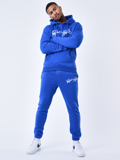 Pantaloni da jogging basic con ricamo integrale del logo - Blu