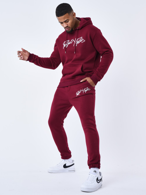 Pantaloni da jogging basic con ricamo integrale del logo - Bordeaux