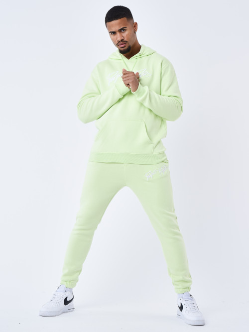 Jogging bottoms basic full logo embroidery - Fluorescent yellow
