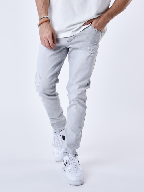 Slim ripped jeans with holes - Light grey