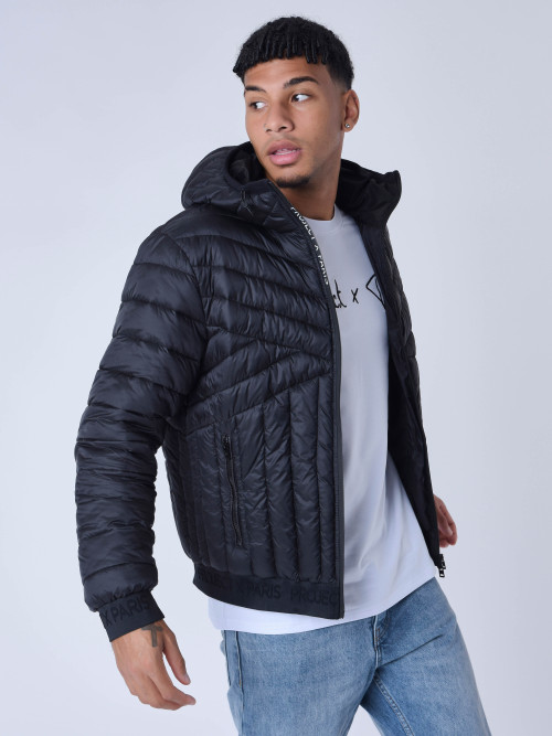 Geometric quilted down jacket - Black