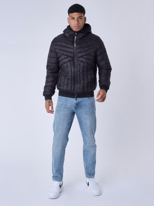 Geometric quilted down jacket - Black