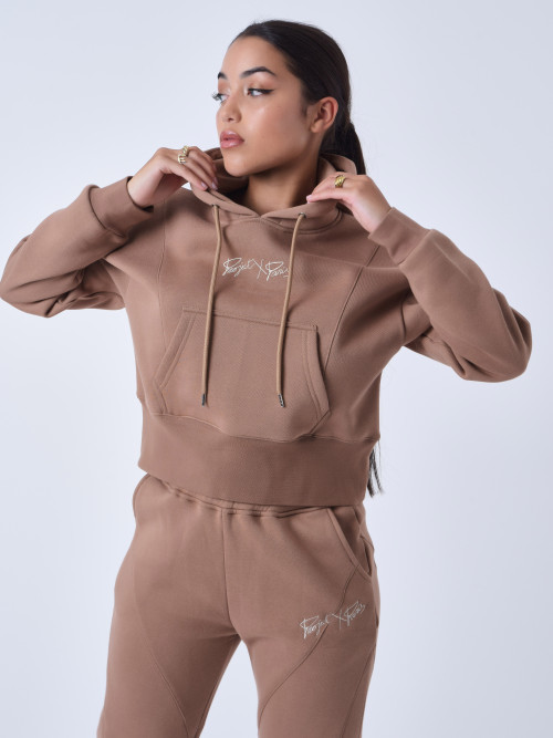 Hoodie with topstitching - Brown