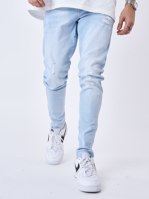Jeans slim strappati con buchi - Azzurro