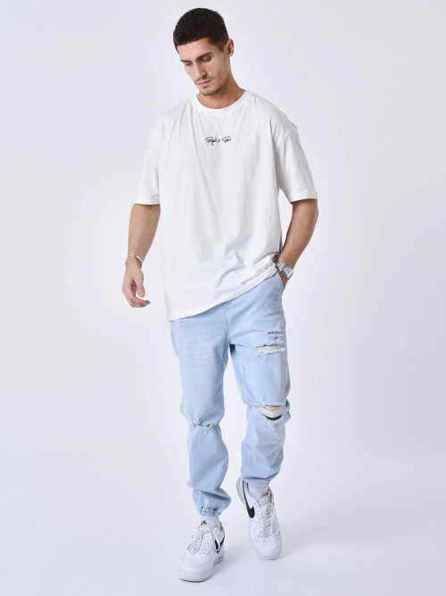 Ripped jean jog with holes - Light blue