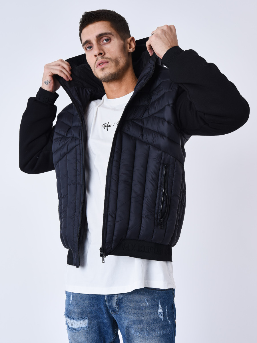 Geometric bi-material quilted Jacket