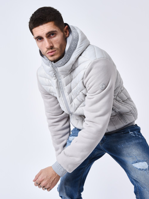 Geometric quilted two-material down jacket - Light grey