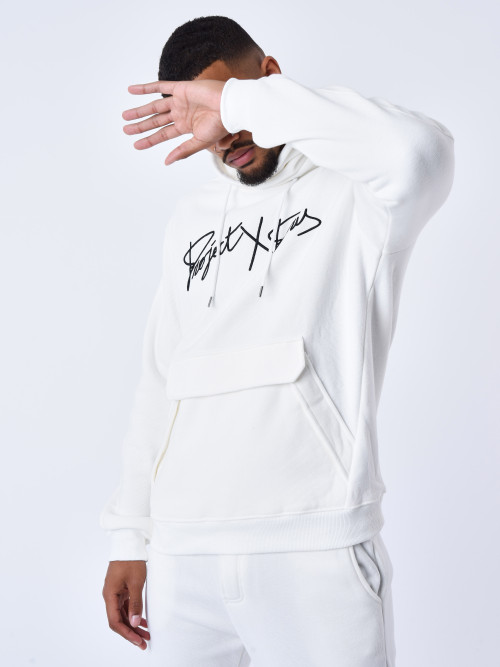Rollkragen-Sweatshirt mit Kapuze aus Mesh - Weiß