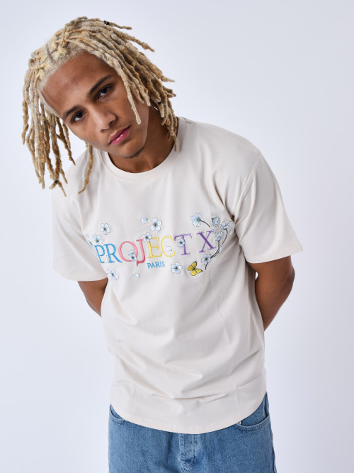 Embroidered flower tee shirt - Ivory