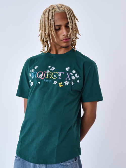 Camiseta floreada bordada - Verde
