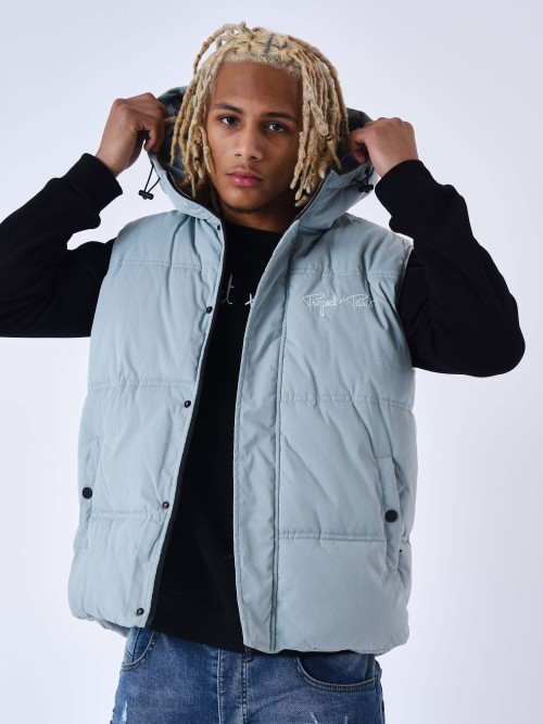 Sleeveless quilted jacket Hooded jacket - Blue green