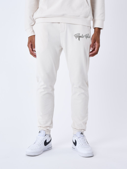Jogging bottoms with embroidered logo border - Beige